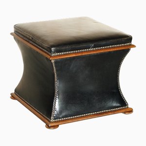 Victorian Tan & Black Leather Ottoman by Charles & Ray Eames, 1860s