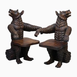 Early 20th Century Black Forest Wooden Bear Armchairs, 1920s, Set of 2