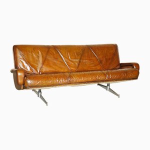 Mid-Century Modern Hand Dyed Brown Leather Sofa by Marcel Breuer