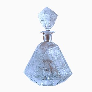Botella de licor bohemia Biedermeier de cristal tallado y molido, años 20