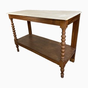 Console Table in Turned Wood and White Marble, 1850