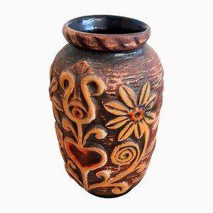 Jarrón con relieve de cerámica de Bodo Mans para Bay Keramik, años 70