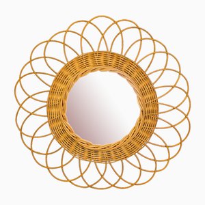 Circular Mirror in Rattan