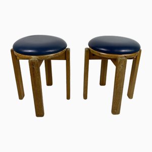 Vintage Stool in Wood and Leather from Ikea, 1960s, Set of 2
