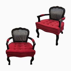 Laquerafe Armchairs in Black & Red Velvet, France, 1980s, Set of 2