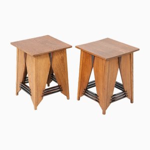 Art Deco Modistist Oak Sip Tables by P.A.l Iron for the Gennepor Mill, 1920s, Set of 2