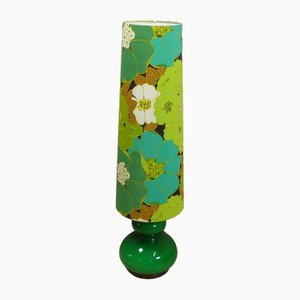 Lámpara Flower Power con base de vidrio iluminado en verde, años 70