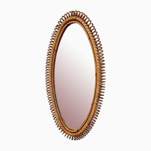 Vintage Oval Bamboo Mirror from Franco Albini, Italy, 1970s