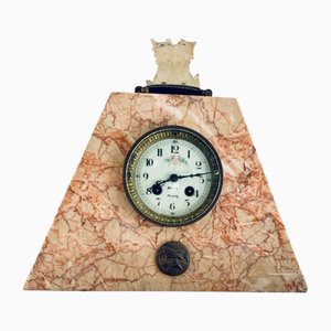 Reloj de chimenea de mármol rosa, años 30