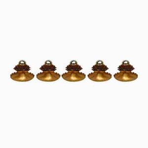 Water Lily Wall Lights in Gold Leaf and Metal by Banci Firenze, 1970s, Set of 5