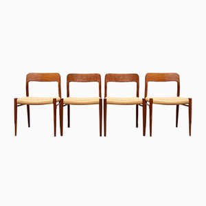 Chaises Modèle 75 Mid-Century en Teck par Niels O. Møller pour Jl Moller, 1950, Set de 4