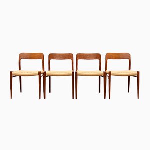 Chaises Modèle 75 Mid-Century en Teck par Niels O. Møller pour Jl Moller, 1950, Set de 4