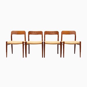 Mid-Century Model 75 Chairs in Teak by Niels O. Møller for J.l. Moller, 1950, Set of 4