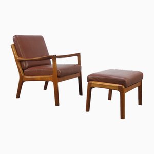 Danish Senator Lounge Chair with Ottoman by Ole Wanscher for Cado, 1960s, Set of 2