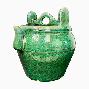 Frasco de té chino de cerámica verde, siglo XIX