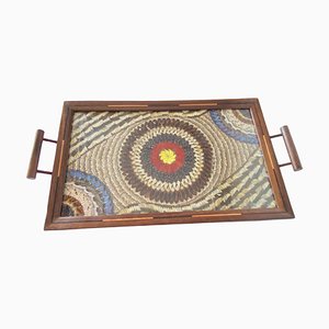 Art Deco Tray in Wood with Butterfly Wings Pattern, 1930s