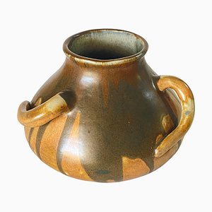 Stoneware Enameled Vase in Brown by Leon Pointu, France, 1960s