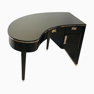 Bureau Art Déco en Forme de Rein en Laque Noire et Métal, France, 1940s