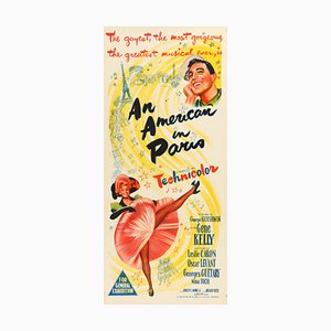 Póster de película original vintage de An American in Paris, australiano, 1951