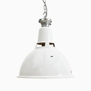Industrial White Dome Pendant Light, 1950s