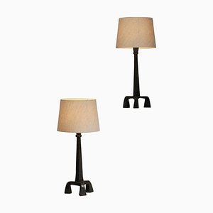 F647 Tripod Table Lamps in Wrought Iron, 1950, Set of 2