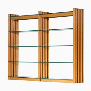 Italian G343 Bookcase in Glass and Wood, 1970