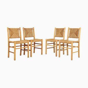 Pine & Rope Dining Chairs, France, 1960s, Set of 4