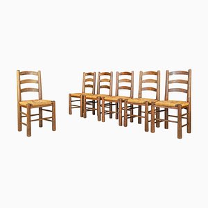 Dining Chairs in Oak & Rush by Georges Robert, France, 1950s, Set of 6