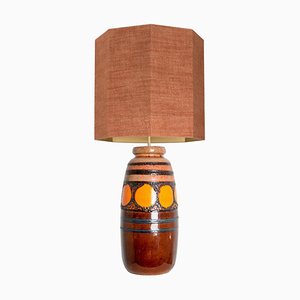 Brown and Orange Ceramic Table Lamp with Lampshade attributed to René Houben, 1980s