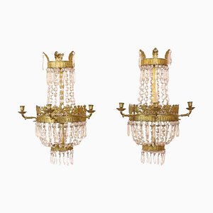 Empire Three-Light Basket Wall Sconces, 1800s, Set of 2