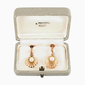 14 Karat Gold Earrings in with Cultured Pearls from Wallins, Sweden, 1903, Set of 2