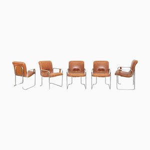Vintage Metal and Leather Chairs by Guido Faleschini, 1970s, Set of 5