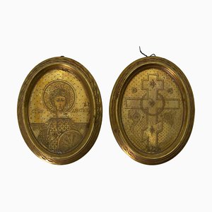 Gilt Porcelain Plaques, Early 20th Century, Set of 2