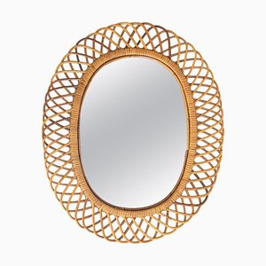 Vintage Rattan Wall Mirror from Bonacina, Italy, 1950s-1960s