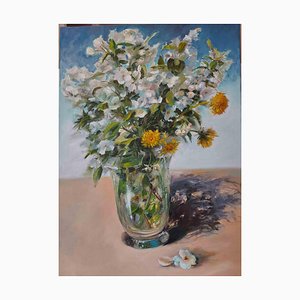 Elena Mardashova, Spring Dandelions, óleo sobre lienzo, 2022