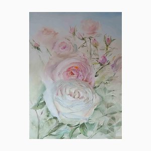 Elena Mardashova, Roses pâles, Huile sur toile, 2021