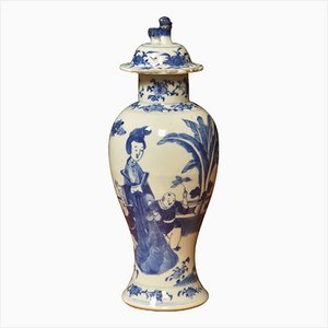 Vase Chinease Bleu & Blanc, 19ème Siècle
