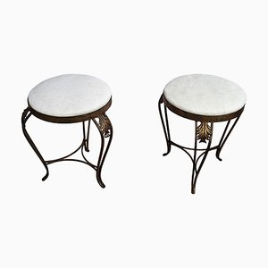 Mid-Century Italian Gold Brass and White Upholstery Tripod Stools, 1960s, Set of 2