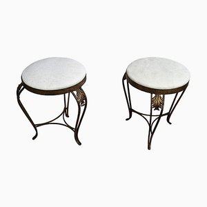 Sgabelli Mid-Century tripode in ottone dorato e bianco, anni '60, set di 2