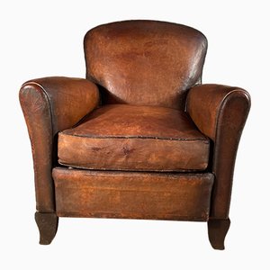 French Conker Leather Studded Club Chair, 1900s