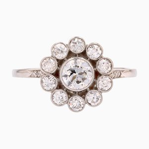 Französischer Platin Daisy Cluster Ring mit Diamanten, 1925