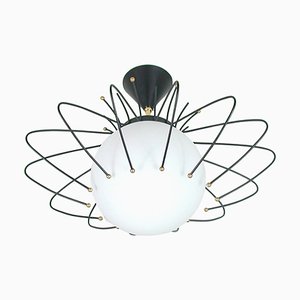 Italian Opaline Glass and Black Metal Flush Mount attributed to Angelo Lelli, 1950s