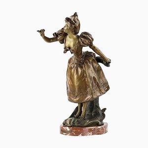 French Bronzed Metal Figure on Marble Base, 1890s