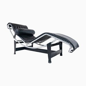 Lounge Chair LC4 in Black Leather attributed to Le Corbusier for Cassina, Italy, 1960s