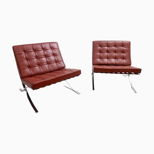 Burgundy Leather Barcelona Chairs attributed to Mies Van Der Rohe for Knoll, 1990s, Set of 2