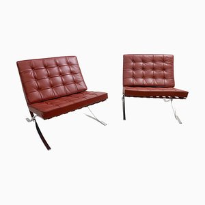 Set of Burgundy Leather Barcelona Chairs attributed to Mies Van Der Rohe for Knoll, 1990s