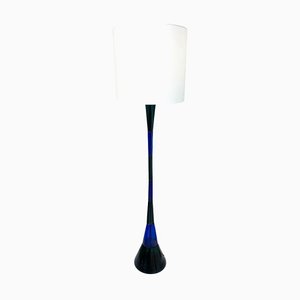 Lampada da terra Mid-Century moderna in vetro di Murano blu e verde attribuita a Fulvio Bianconi di Venini, anni '50