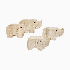 Italian Brutalist Travertine Rhinoceros Sculptures attributed to Fratelli Mannelli, Italy, 1970s, Set of 4