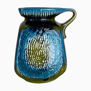 Fat Lava Green & Blue Pottery Vase by Jasba Ceramics, Germany, 1970s