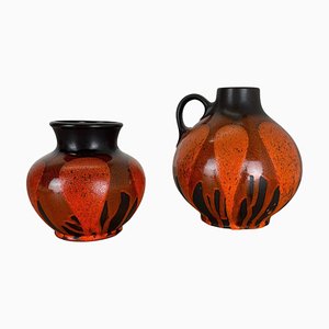 Jarrones de cerámica roja y negra atribuidos a Steuler Ceramics, Alemania, años 70. Juego de 2